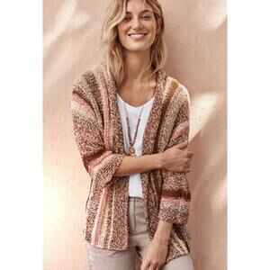 J. Jill Striped Open Front Chunky Knit Cardigan Sweater, Women's Medium